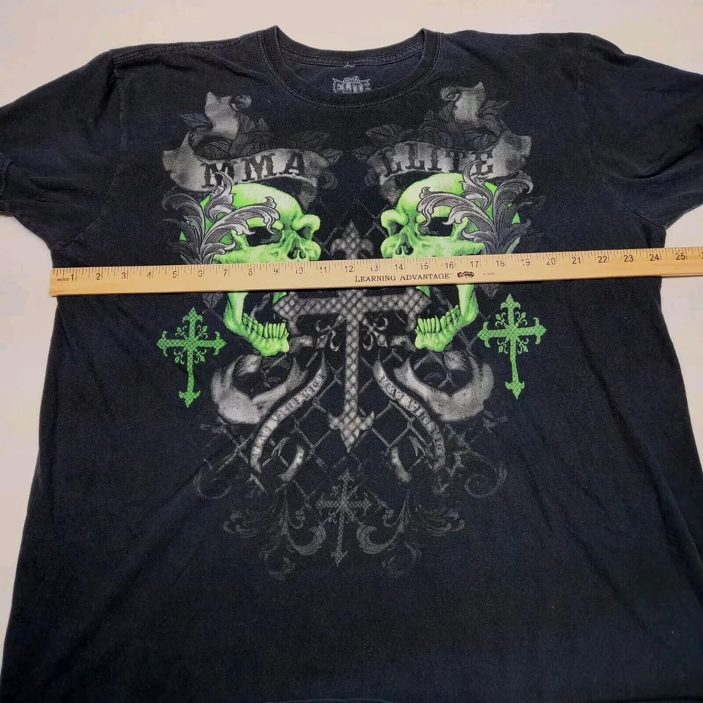 MMA Elite Men’s Size XL Y2K Grunge Skull Cross Double Sided Graphic Shirt Biker